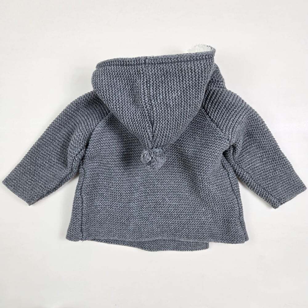 Zara Baby Sweater/Jacket 3-6 Months Gray Hooded Knit Sherpa Lining Inside Hood - Picture 5 of 5